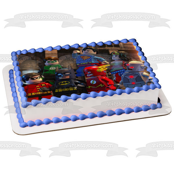 LEGO Superhero 2 Wonder Woman Batman Superman the Flash Green Lantern and Robin Edible Cake Topper Image ABPID07292