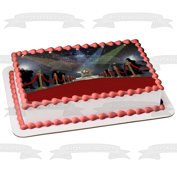 Red Carpet Hollywood Star Spotlights and Paparazzi Edible Cake Topper Image ABPID06875
