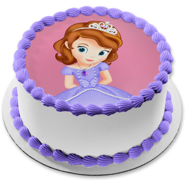 Sofia the First with a  Pink Background Edible Cake Topper Image ABPID06874