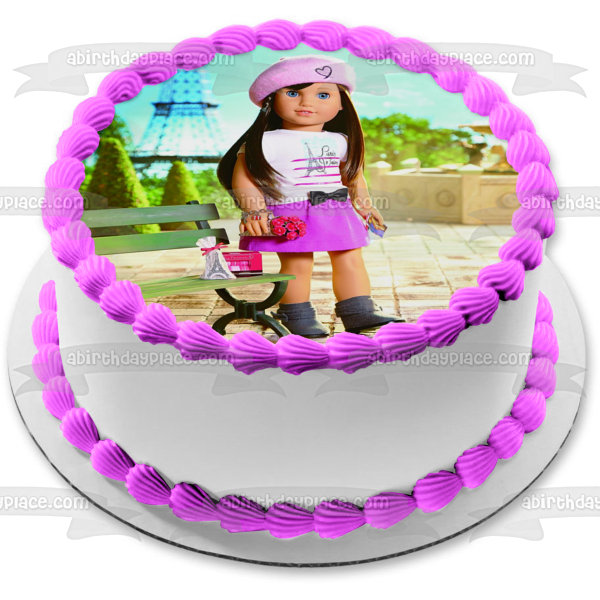 American Girl Grace Thomas and the Eiffel Tower Edible Cake Topper Image ABPID07311