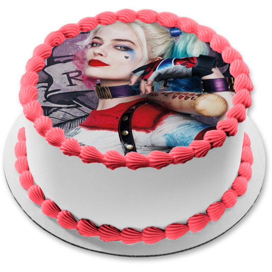Harley Quinn Graffiti and Her Baseball Bat Edible Cake Topper Image ABPID06891