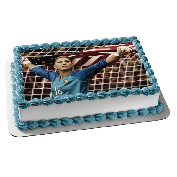 Hope Solo Women's Soccer Goalie Olympic Gold Medalist with an American Flag Edible Cake Topper Image ABPID07318