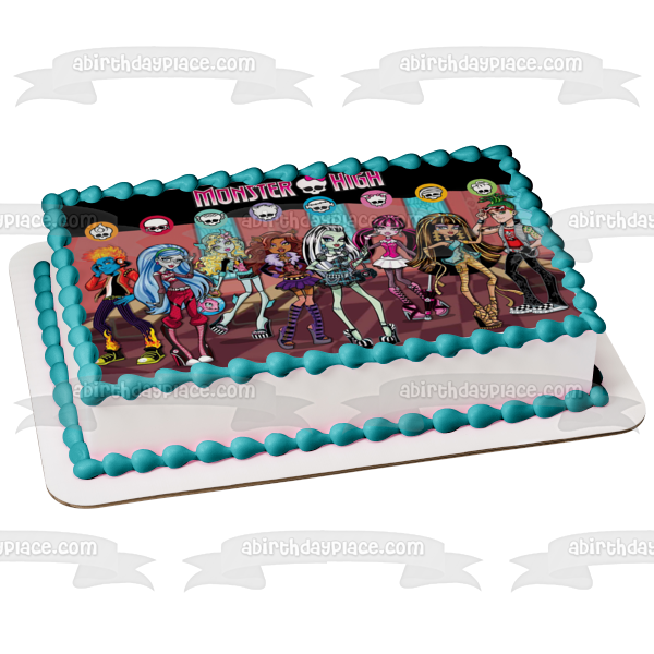 Monster High Clawdeen Wolf Lagoona Blue Cleo De Nile Draculaura Frankie Stein Ghoulia Yelps Heath Burns and Deuce Gorgon Edible Cake Topper Image ABPID07319