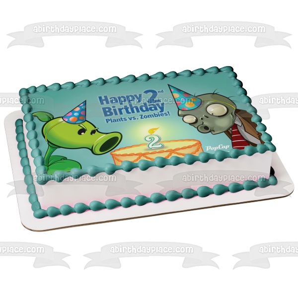 Happy 2nd Birthday Plants Vs Zombies Pea Shooter and a Zombie Edible Cake Topper Image ABPID07322