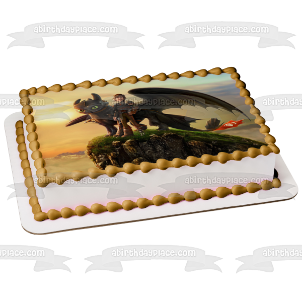 How to Train Your Dragon Toothless and Hiccup on a Rock Edible Cake Topper Image ABPID07329