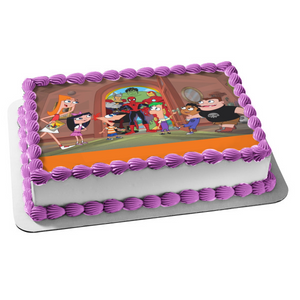 Phineas Flynn Ferb Fletcher Spider-Man and Iron Man Edible Cake Topper Image ABPID06911