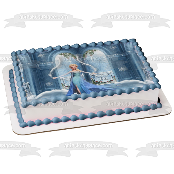 Frozen Elsa Ice Castle Casting Snow Edible Cake Topper Image ABPID07345