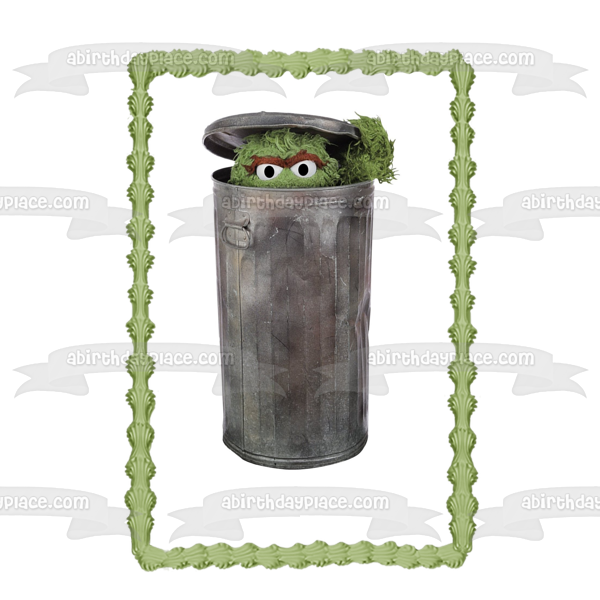Sesame Street Oscar the Grouch In a Garbage Can Edible Cake Topper Image ABPID07372
