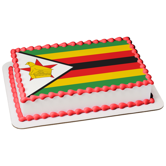 Bandera de Zimbabue verde amarillo rojo negro rayas Zimbabue pájaro comestible decoración para tarta imagen ABPID06969 
