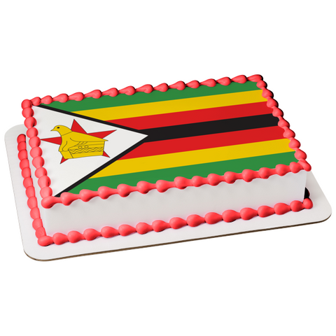 Flag of Zimbabwe Green Yellow Red Black Stripes Zimbabwe Bird Edible Cake Topper Image ABPID06969
