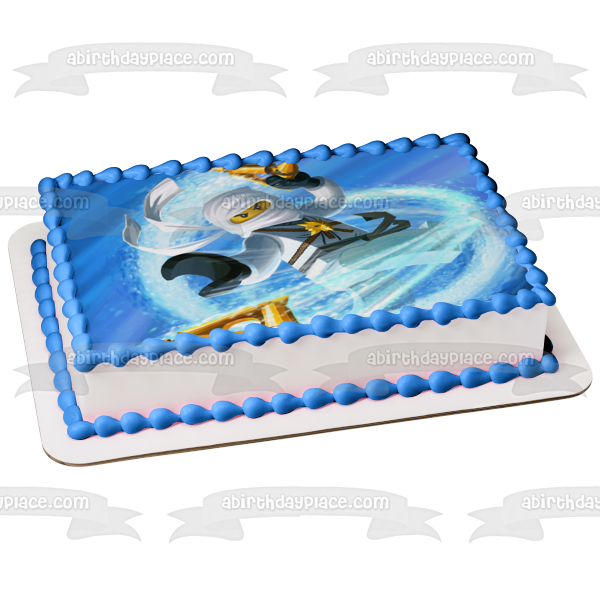 LEGO Ninjago White Ninja Zane with a Blue Background Edible Cake Topper Image ABPID06973