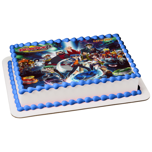 Beyblade Metal Fusion Logo Valt Aoi Wakiya Komurasaki Ken Midori Ray and Kon Edible Cake Topper Image ABPID07390