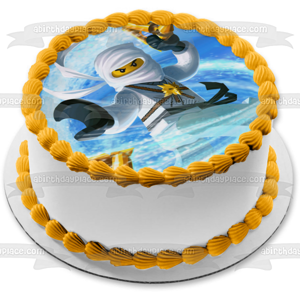 LEGO Ninjago White Ninja Zane with a Blue Background Edible Cake Topper Image ABPID06973