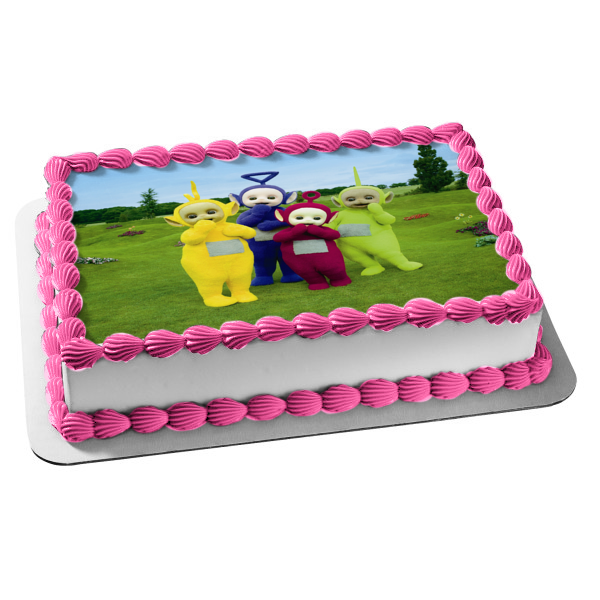 Teletubbies Tinky-Winky Laa-Laa Dipsy Po Trees and Flowers Background Edible Cake Topper Image ABPID06975