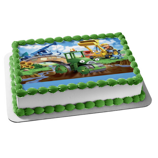 Bob the Builder Scoop Muck Lofty Roley and Sunflowers Edible Cake Topper Image ABPID07434