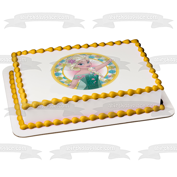 Frozen Elsa Snowflakes and Sunflowers Edible Cake Topper Image ABPID07636