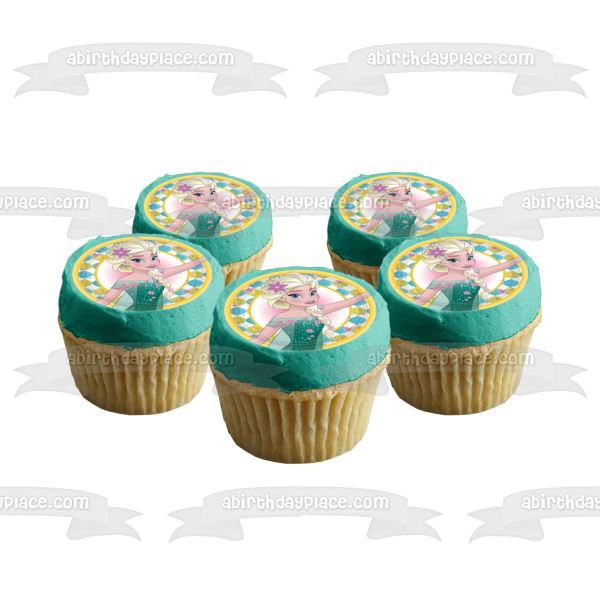 Frozen Elsa Snowflakes and Sunflowers Edible Cake Topper Image ABPID07636