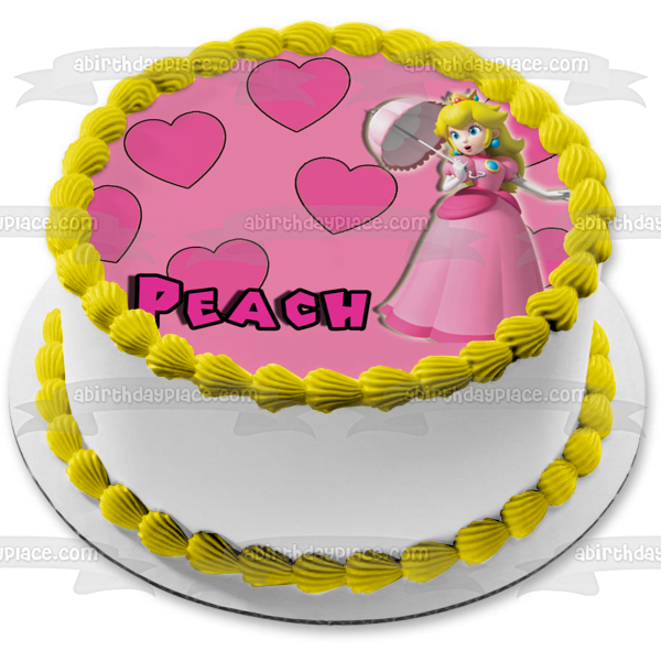 Super Mario Brothers Princess Peach and Pink Hearts Edible Cake Topper Image ABPID07643