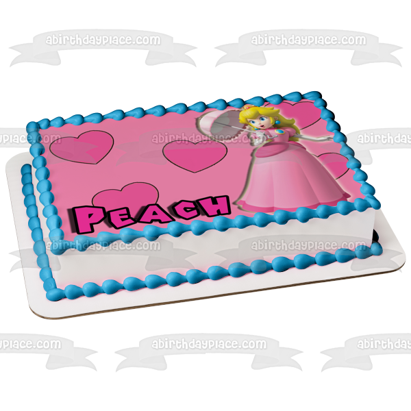Super Mario Brothers Princess Peach and Pink Hearts Edible Cake Topper Image ABPID07643