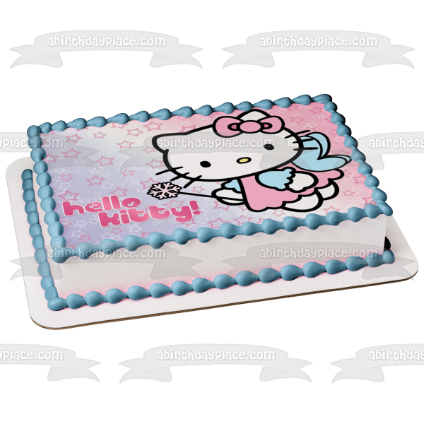 Hello Kitty Fairy Wings and Wand Starry Background Edible Cake Topper Image ABPID07452