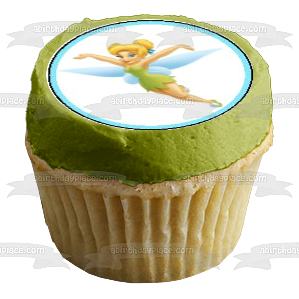 Tinkerbell Flying and a White Background Edible Cupcake Topper Images ABPID07467