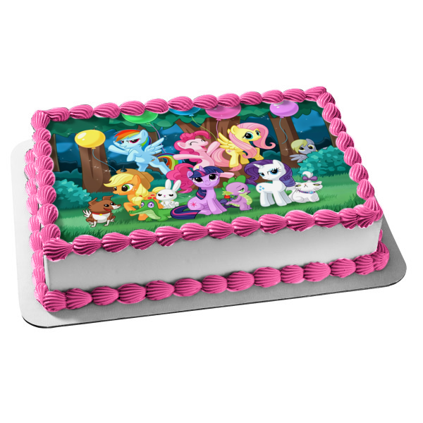 My Little Pony Equestria Girls Rainbow Dash Fluttershy Pinkie Pie Balloons and Twilight Sparkle Edible Cake Topper Image ABPID07470