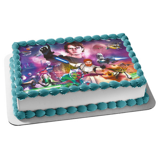 Star Wars Luke Skywalker Yoda Ashoka Tano y sables de luz decoración comestible para tarta imagen ABPID07472 