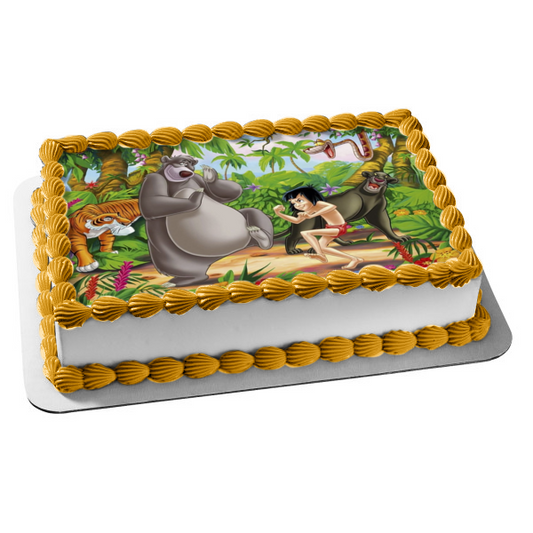 The Jungle Book Mowgli Baloo Kaa Sheer Khan and Bagheera In the Jungle Edible Cake Topper Image ABPID07509