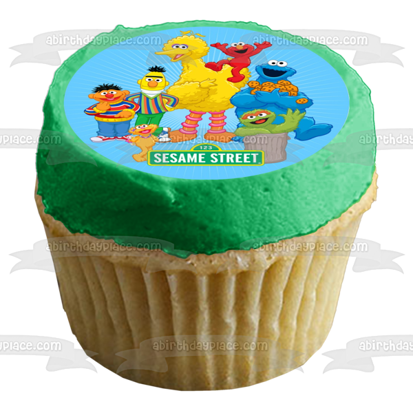 Sesame Street Logo Cookie Monster Cookies Elmo Bert Ernie Zoe and Oscar the Grouch Edible Cake Topper Image ABPID07518