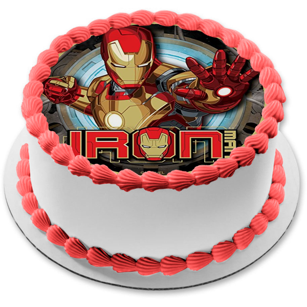 Iron Man and His Logo Edible Cake Topper Image ABPID07704