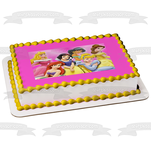 Princess Aurora Ariel Snow White Jasmine Belle and Cinderella Edible Cake Topper Image ABPID07710