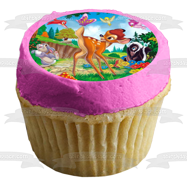 Bambi Thumper Flower Butterflies and Birds Edible Cake Topper Image ABPID07715