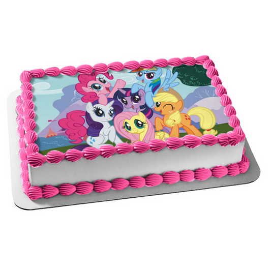 Adorno comestible para tarta My Little Pony Equestria Girls Rainbow Dash Fluttershy Pinkie Pie Twilight Sparkle Rarity y Applejack Imagen ABPID07720 