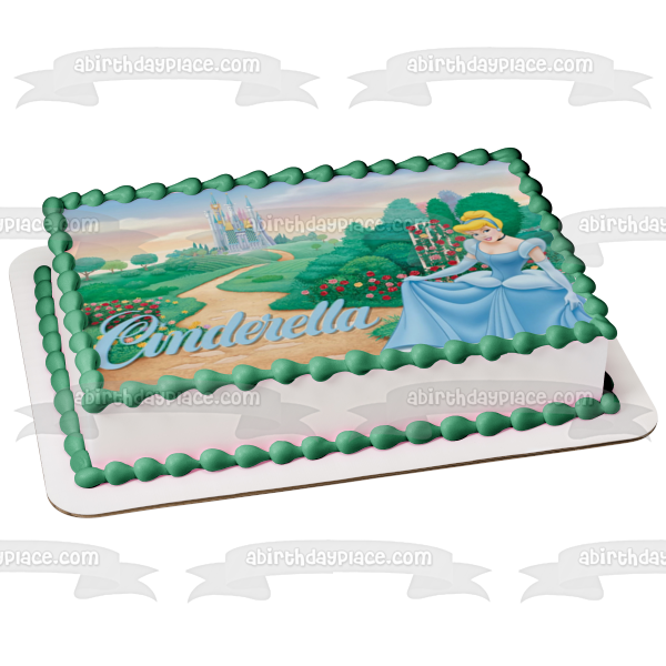 Princess Cinderella Ball Gown Castle Flowers Edible Cake Topper Image ABPID07576