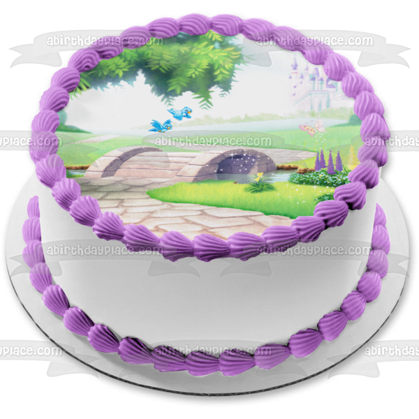 Priincess Garden Castle Trees Flowers Edible Cake Topper Image ABPID07577