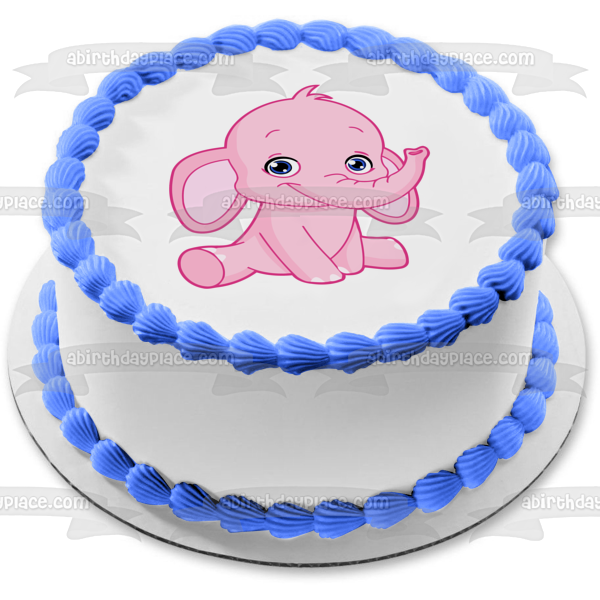 Cartoon Pink Baby Elephant Edible Cake Topper Image ABPID07584