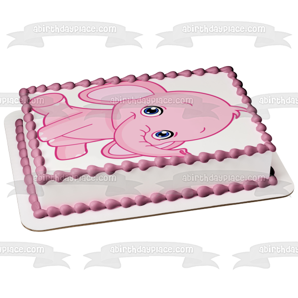 Cartoon Pink Baby Elephant Edible Cake Topper Image ABPID07584