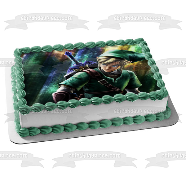 Legends of Zelda Link and His Blue Sword Edible Cake Topper Image ABPID07912