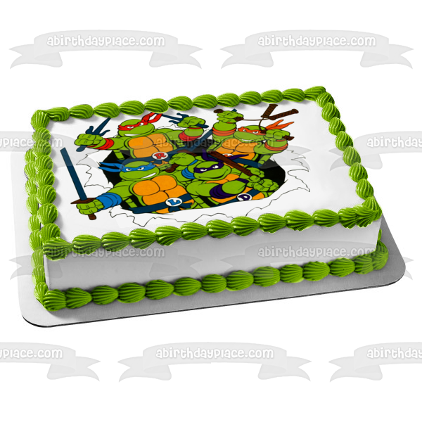 Teenage Mutant Ninja Turtles Donatello Michaelangelo Leonardo and Raphael with Their Weapons Edible Cake Topper Image ABPID07779