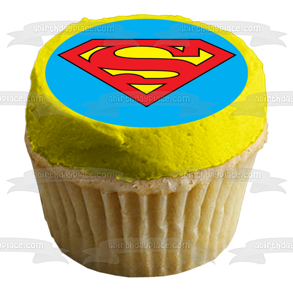 Superman Logo on a Blue Background Edible Cake Topper Image ABPID07935