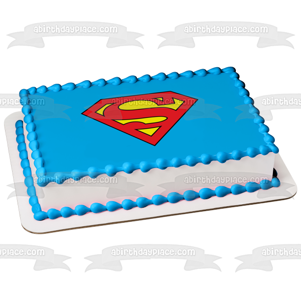 Superman Logo on a Blue Background Edible Cake Topper Image ABPID07935