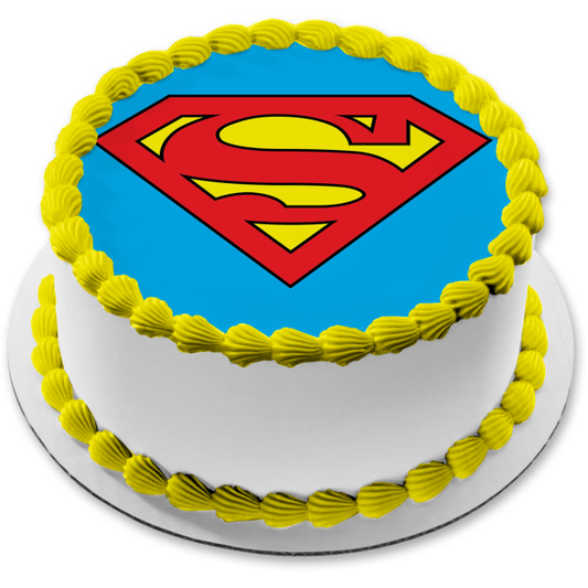 Logotipo de Superman sobre un fondo azul Imagen comestible para decoración de tarta ABPID07935 