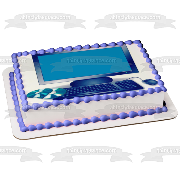 Personal Computer Cd's Blue Edible Cake Topper Image ABPID07802