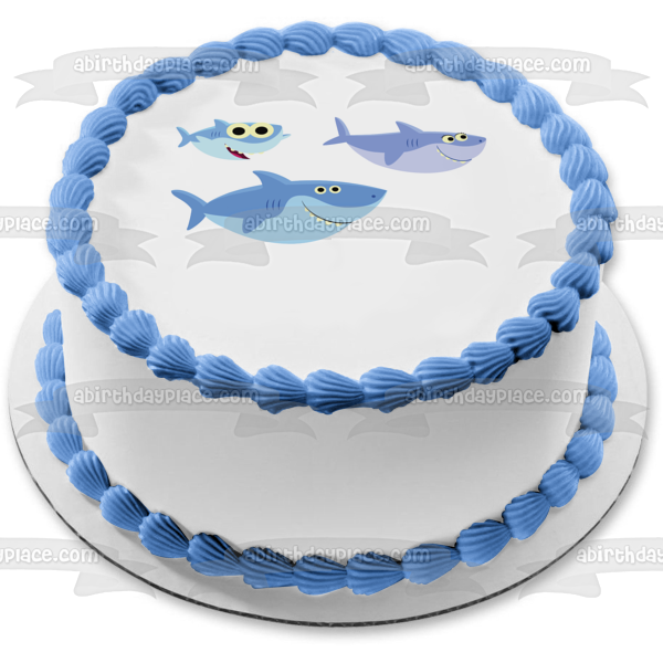 Family of Sharks Cartoon Mama Papa and Baby Edible Cake Topper Image ABPID07981