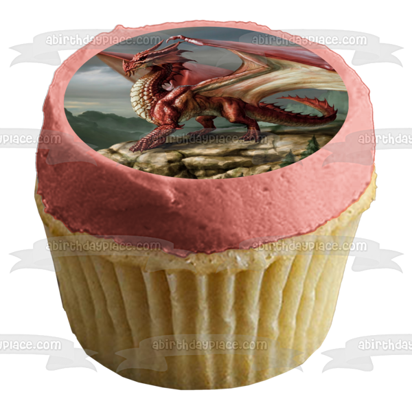 Red Dragon Mountaintop Tees Grey Sky Edible Cake Topper Image ABPID07808