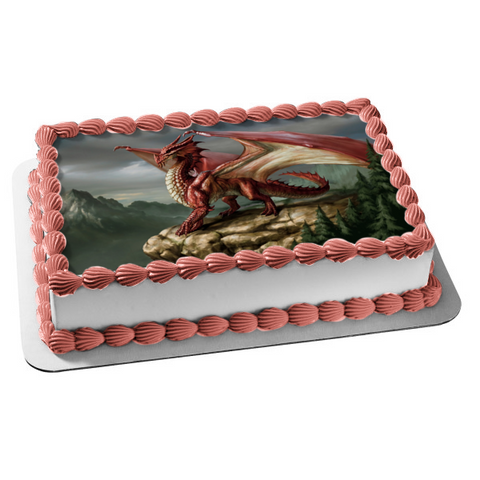 Red Dragon Mountaintop Tees Grey Sky Edible Cake Topper Image ABPID07808