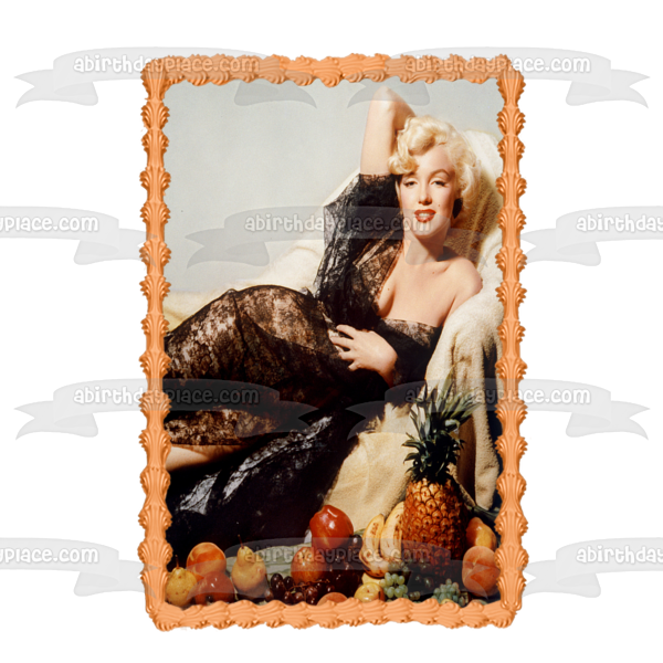 Marilyn Monroe Black Dress Pineapple Banana Apple Grapes Pears Edible Cake Topper Image ABPID07825