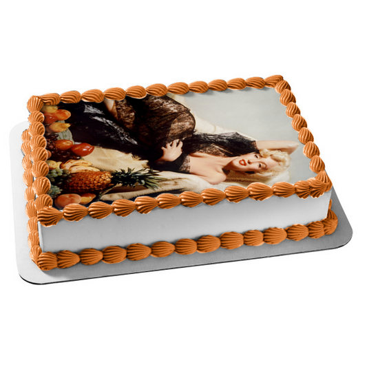 Marilyn Monroe Black Dress Pineapple Banana Apple Grapes Pears Edible Cake Topper Image ABPID07825
