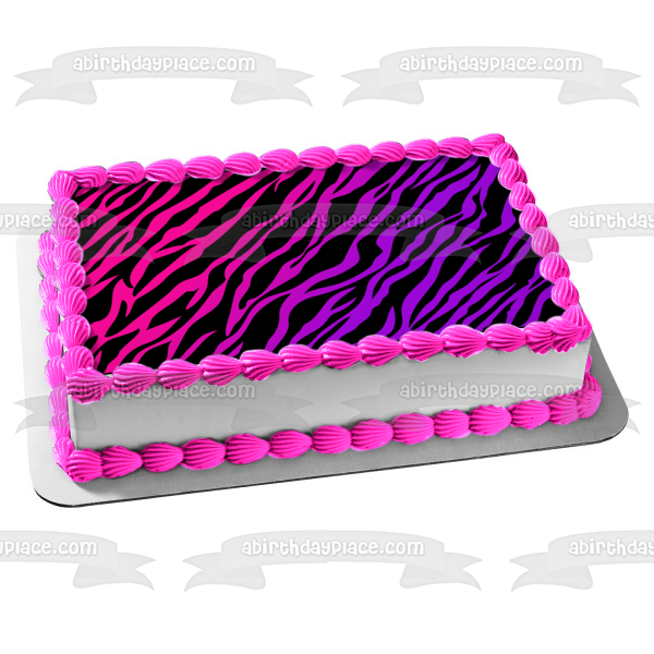Pink and Purple Zebra Stripe Pattern Edible Cake Topper Image ABPID07833