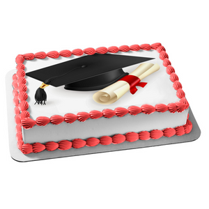 Graduation Cap Black and a White Scroll Edible Cake Topper Image ABPID08019